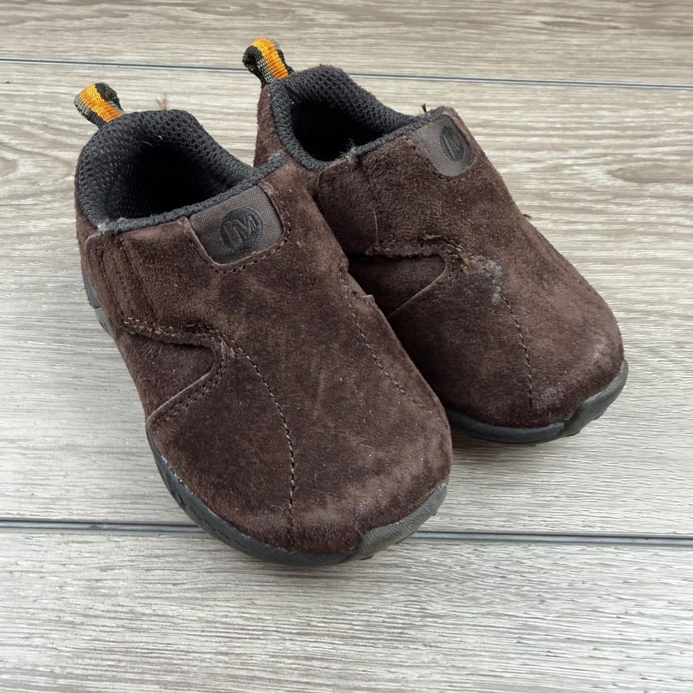 Merrell Junior Jungle Moc Suede Slip On Shoes Brown Black 5
